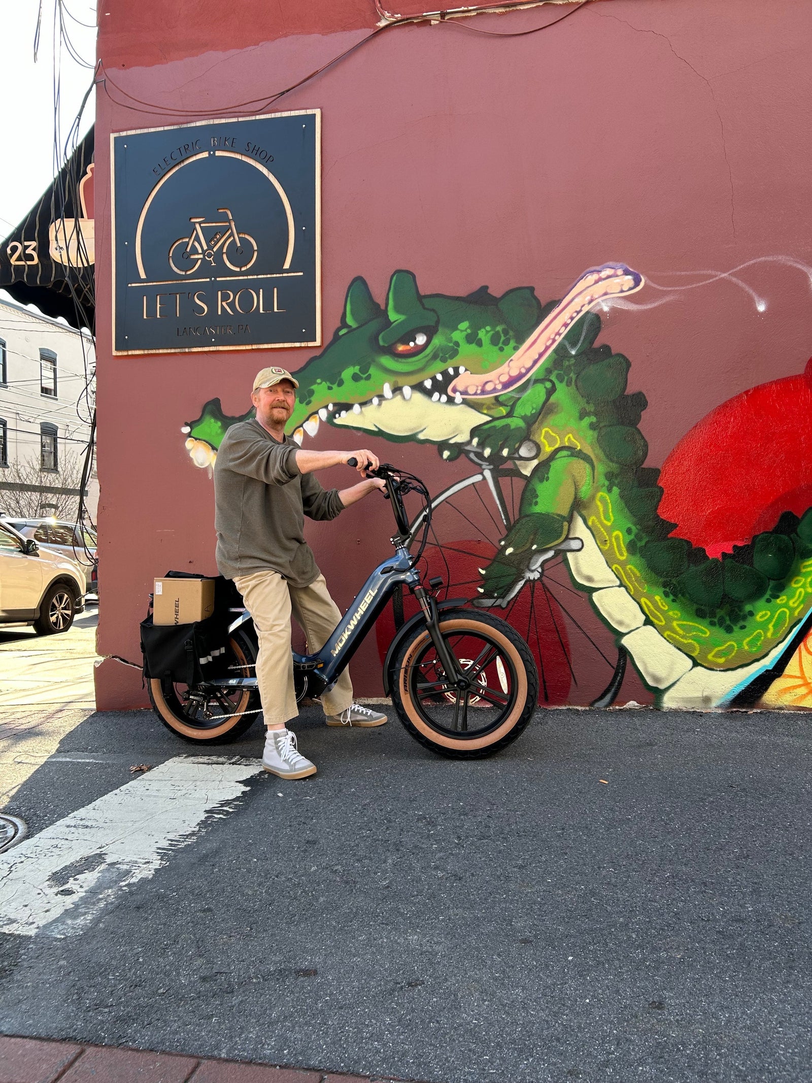 happy customer with his new bike, a Mokwheel Scoria