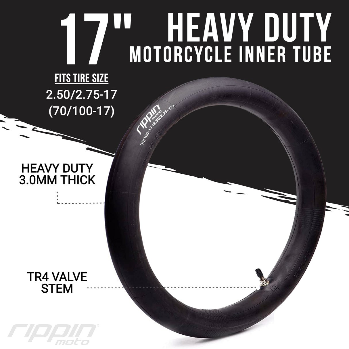 70/100-17 (2.50/2.75-17) Heavy Duty 17" Motorcycle Inner Tube - 3mm Thick